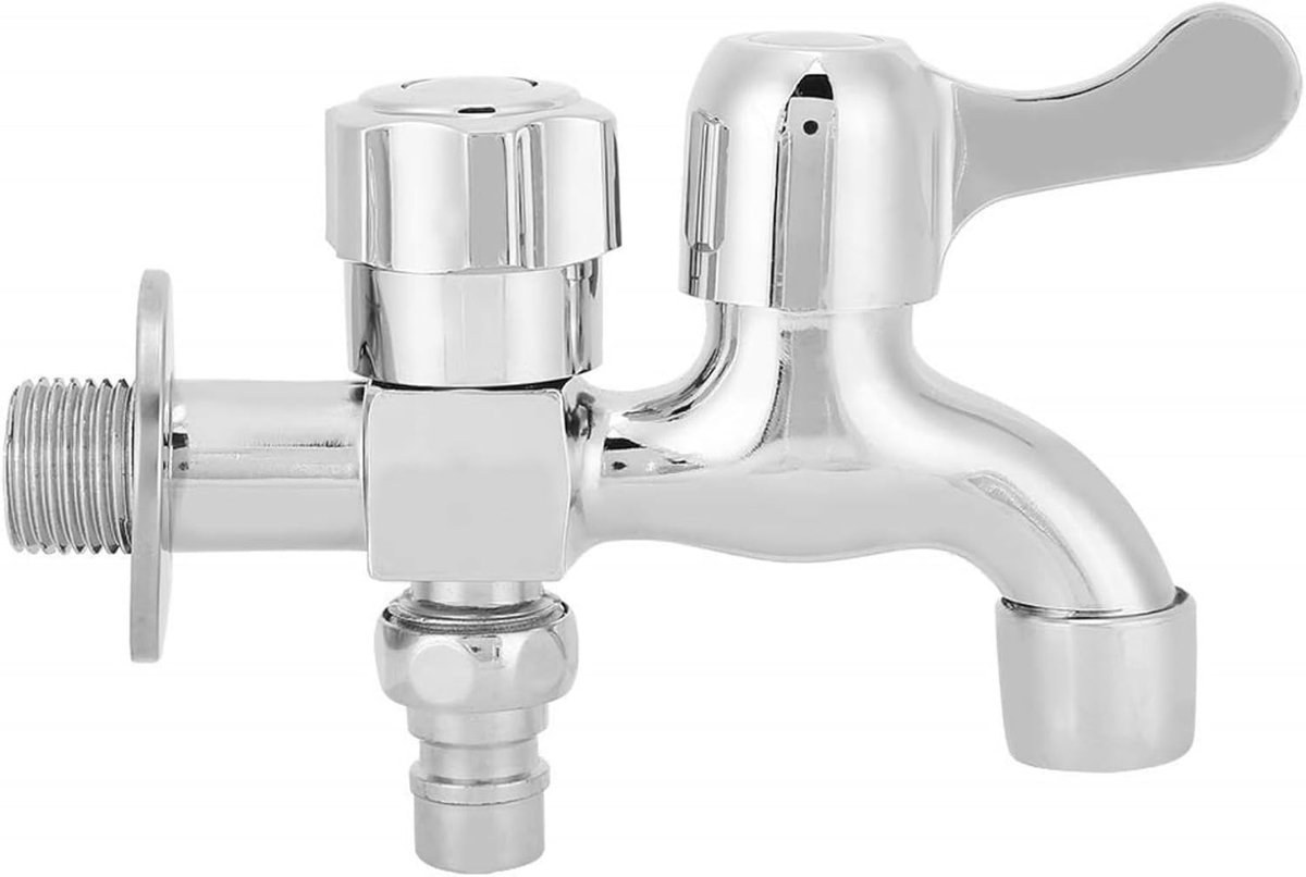 Faucet, In Wall Double Exhaust Faucet G1/2in Alloy Silver Fast Single Cooling Washer Mop Swimming Pool Faucet - ShopVlot