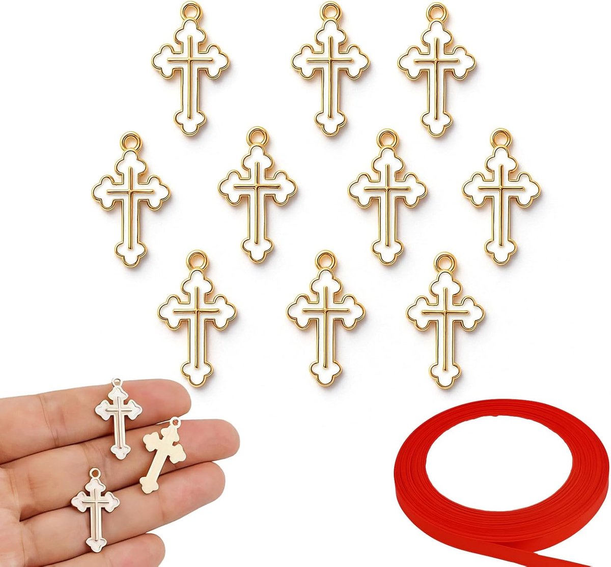 SnelShoppen - 10 Witte Kruis Hangertjes voor Decoratie, DIY Tassen, Religieuze Cadeaus, Bruiloften, Doop, Communie, Christelijke Modejuwelen