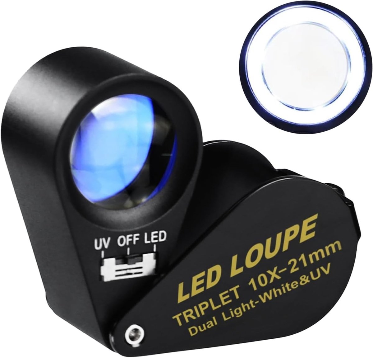 Vouwbare loep met LED- en UV-licht voor juweliers, munten en postzegels - 10x vergroting