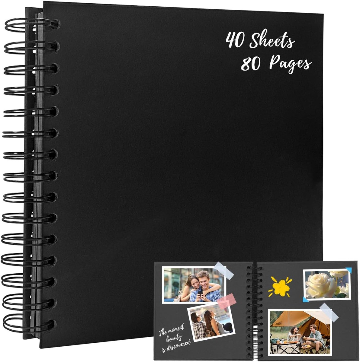 SnelShoppen - 8 Inch Spiral Schrijf Scrapbook Album 20x20cm - Foto Album van Kraft Papier - 40 Vellen 80 Pagina's - DIY Dagboek Notitieboekje - Zwart