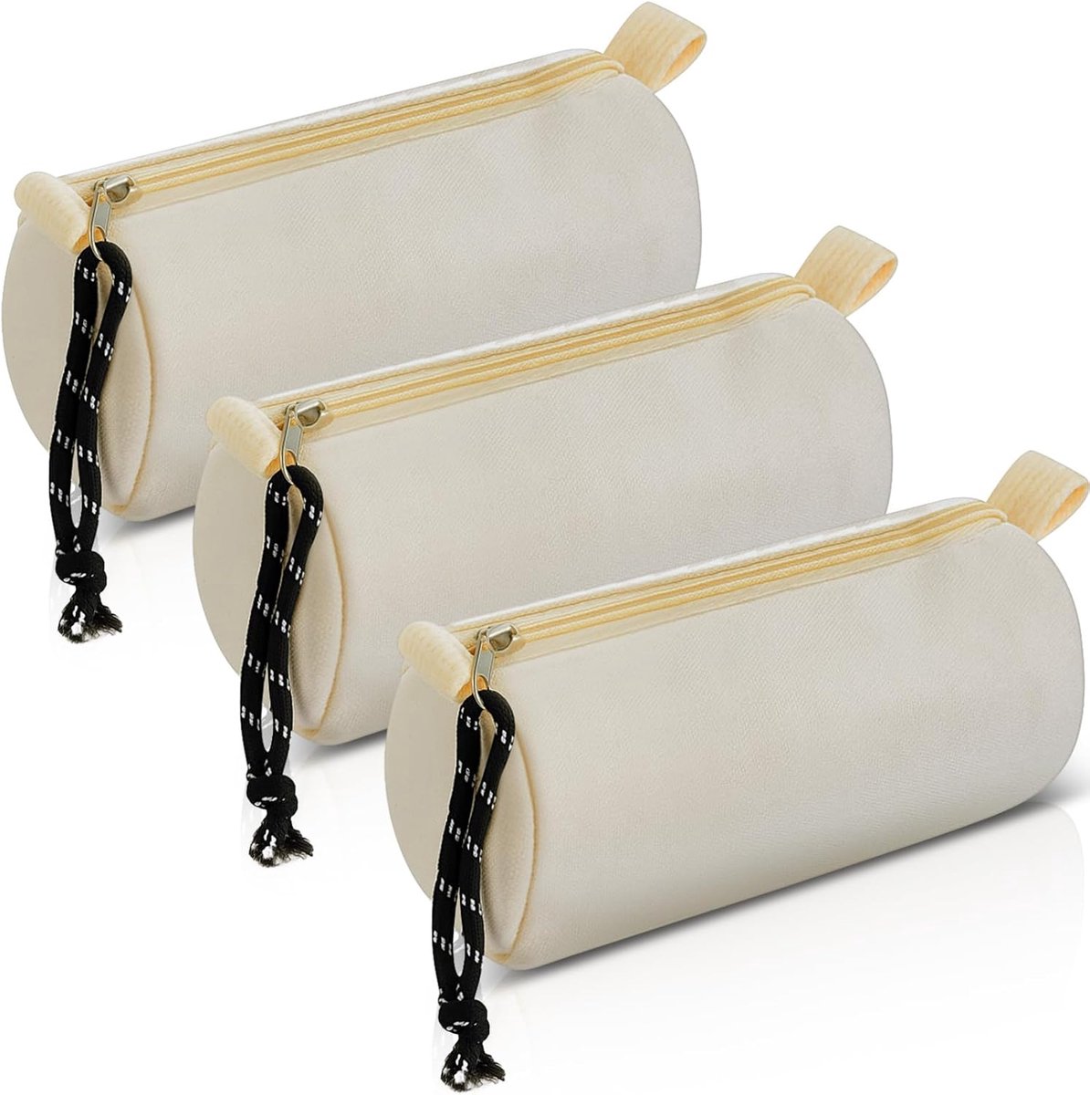 SnelShoppen - Canvas Cosmetische Tas Leeg om te Beschilderen, Set van 3, Natuurlijke Kleur, Modieuze Toilettas voor Dames, Ideaal voor Op Reis, DIY, M
