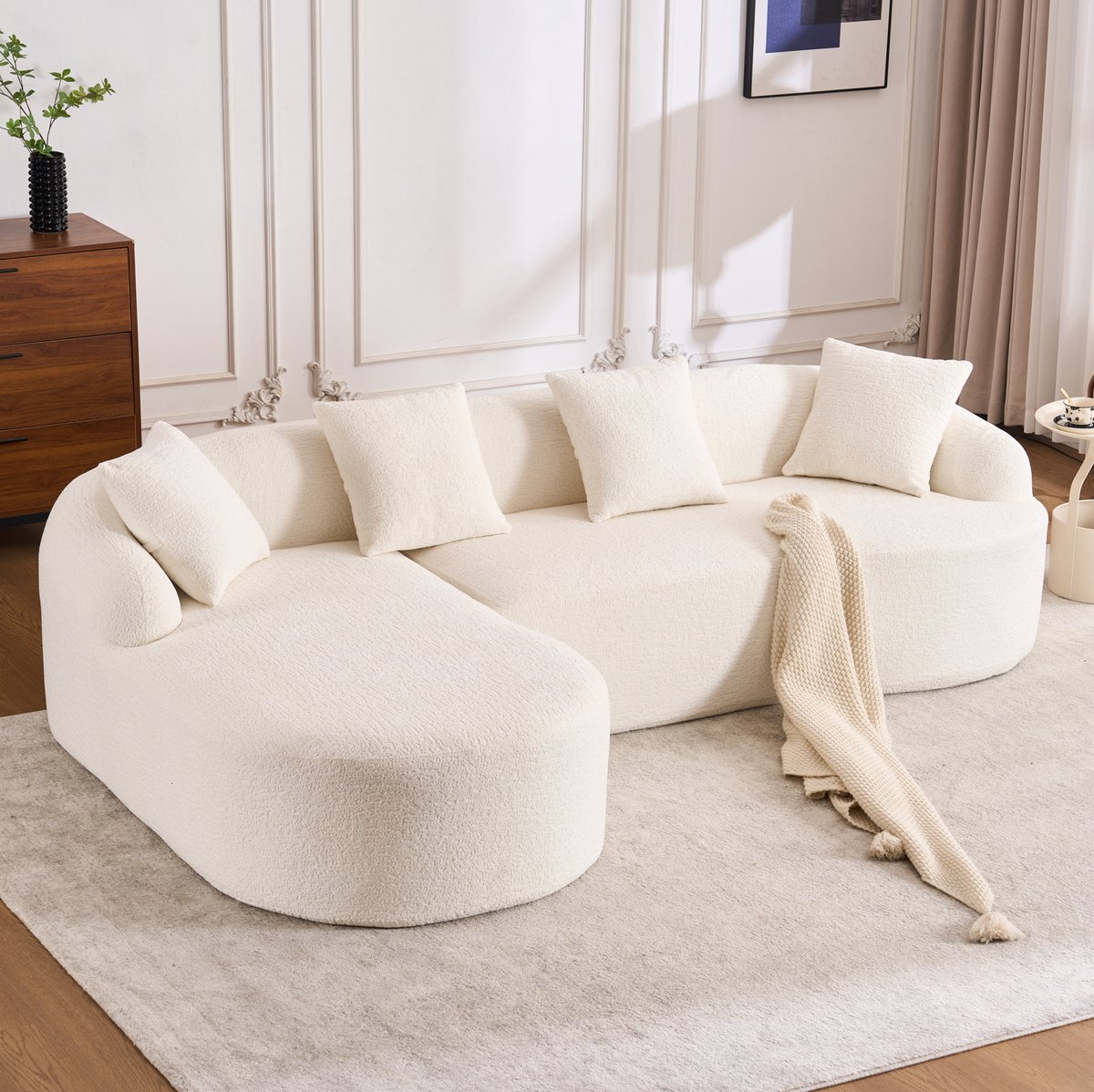 MODENUIT Hoekbank 243 x 150 x 67 cm - Linker Chaise Longue - 3-Zits - Voor Woonkamer - Chenille - White