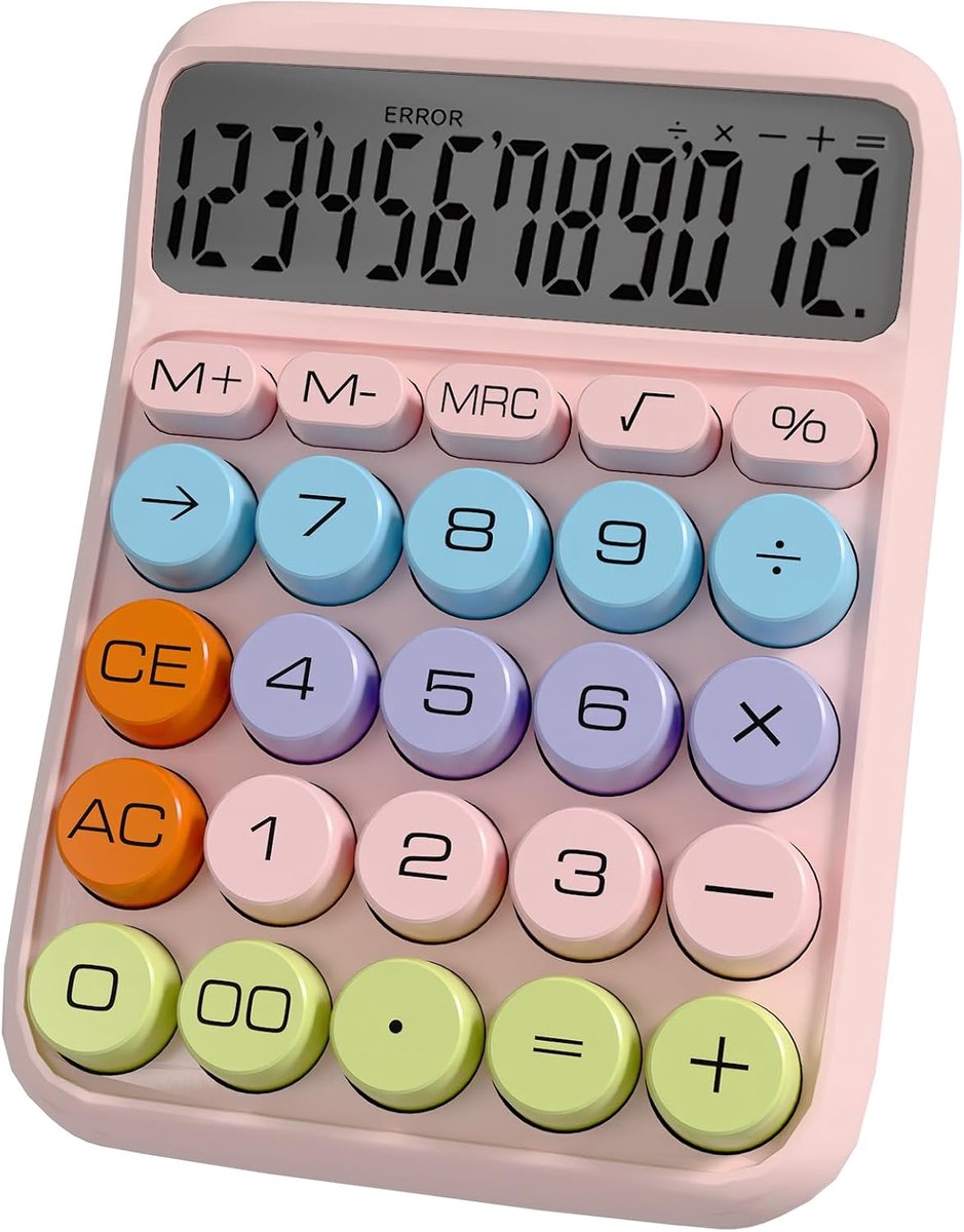 Bobypet - Rekenmachine met Grote Knoppen - 12 Cijferig Display Bureaurekenmachine - Compacte Cute Calculator voor School, Kantoor en Thuis - Roze