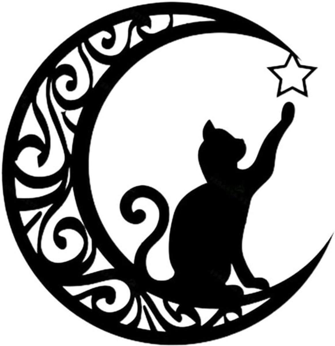 Zwarte Katten Maan Sculptuur, Wanddecoratie van Metaal voor Thuis, Ramen en Deuren, Unieke Kunst voor Interieur en Decoratie
