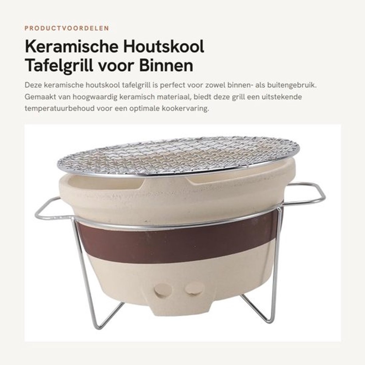 Tafelgrill Keramisch - Compact en Draagbaar - Voor Binnen/Buiten Gebruik - Ideaal voor Picknick - Uitstekend Vakmanschap - Stabiele Temperatuur - Kleioven