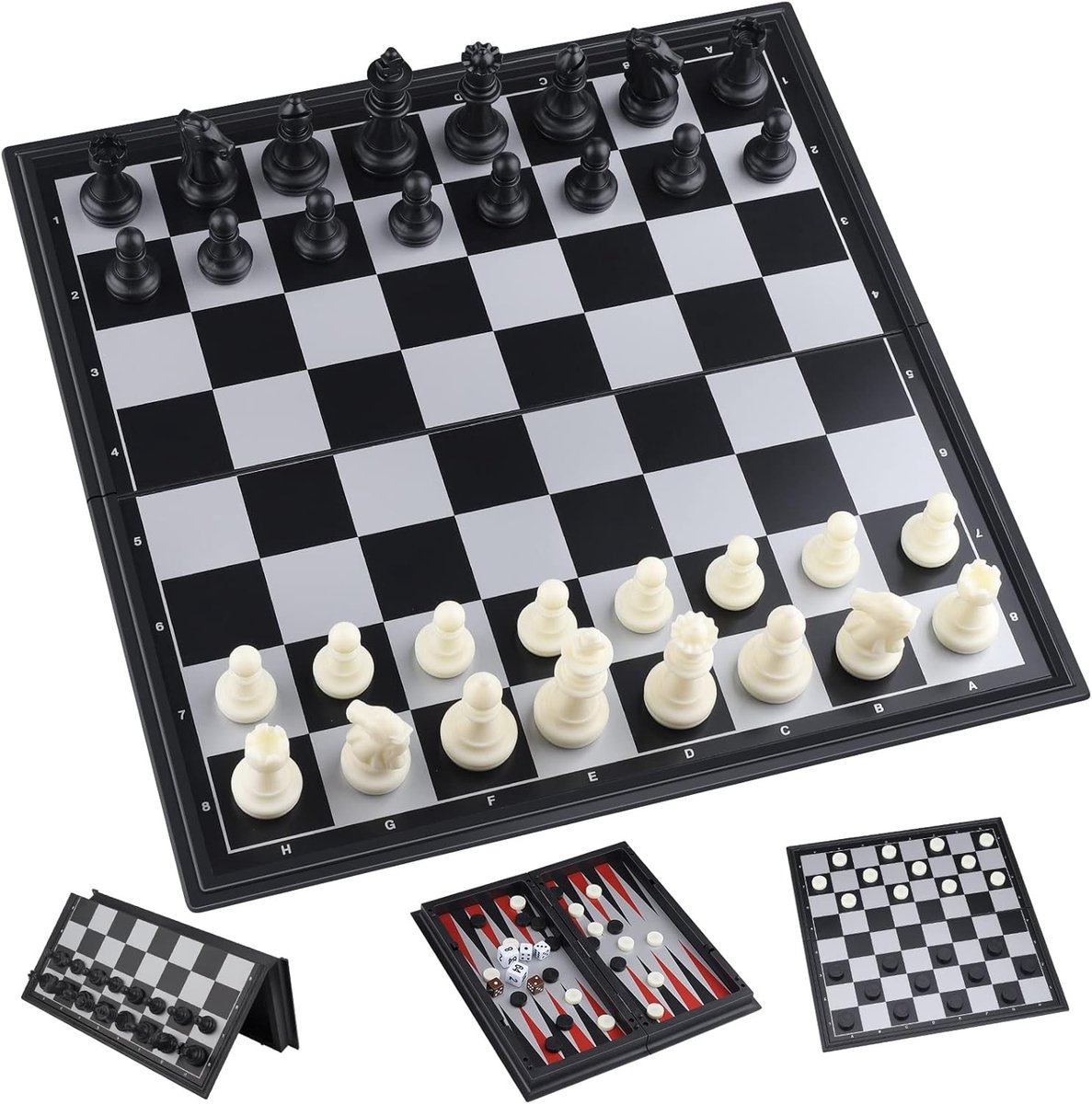 Schaakspel - 25 x 25 cm - Opvouwbaar Magnetisch Schaakbord - Draagbare 3-in-1 Spelset voor Dames en Volwassenen