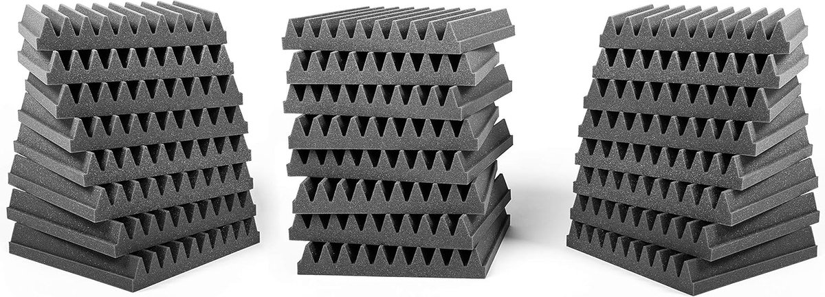 Famanu – Akoestisch schuim, ongecomprimeerd, kleur antracietgrijs, 24 stuks, 30 x 30 x 4 cm