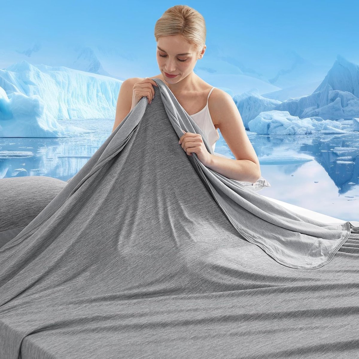 Famanu – Zelfkoelende Arc-Chill deken, zomerdeken met Japanse Q-Max > 0,4 koelvezels, 200 x 220 cm, grijs, perfect voor warme slapers