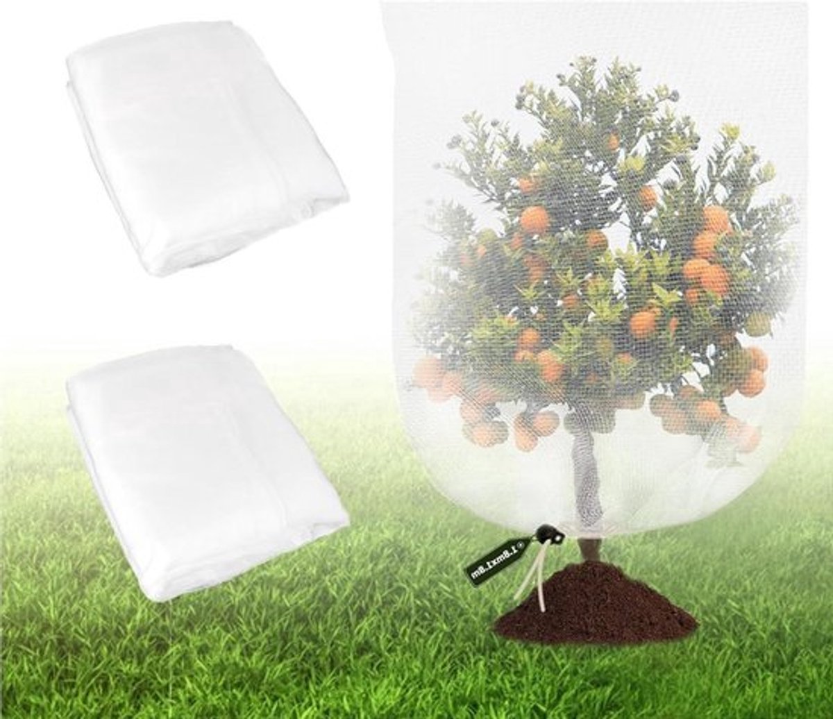 Allecto Plus - Plantenbeschermingsnet met ritssluiting en trekkoord, 2 stuks, 18x18