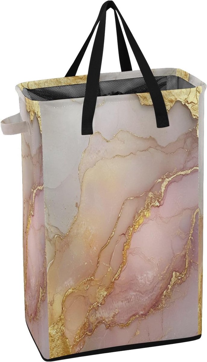 Smalle Wasmand Kledingmand Opvouwbaar Vuile Was Sorteren Stevige Handvatten 48L Capaciteit Marble Blush Neutraal