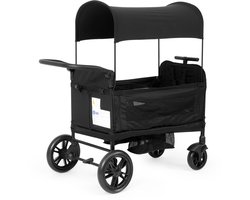 Dubbele kinderwagen - Tweeling buggy - Inklapbare kinderwagen - Opvouwbare tweelingwagen - Buggy met zonnekap en dienblad - 5-punts veiligheidsgordel, verstelbare handgreep - Metaal en Stof - 22×66×122 cm - Geschikt voor 2 kinderen - Zwart