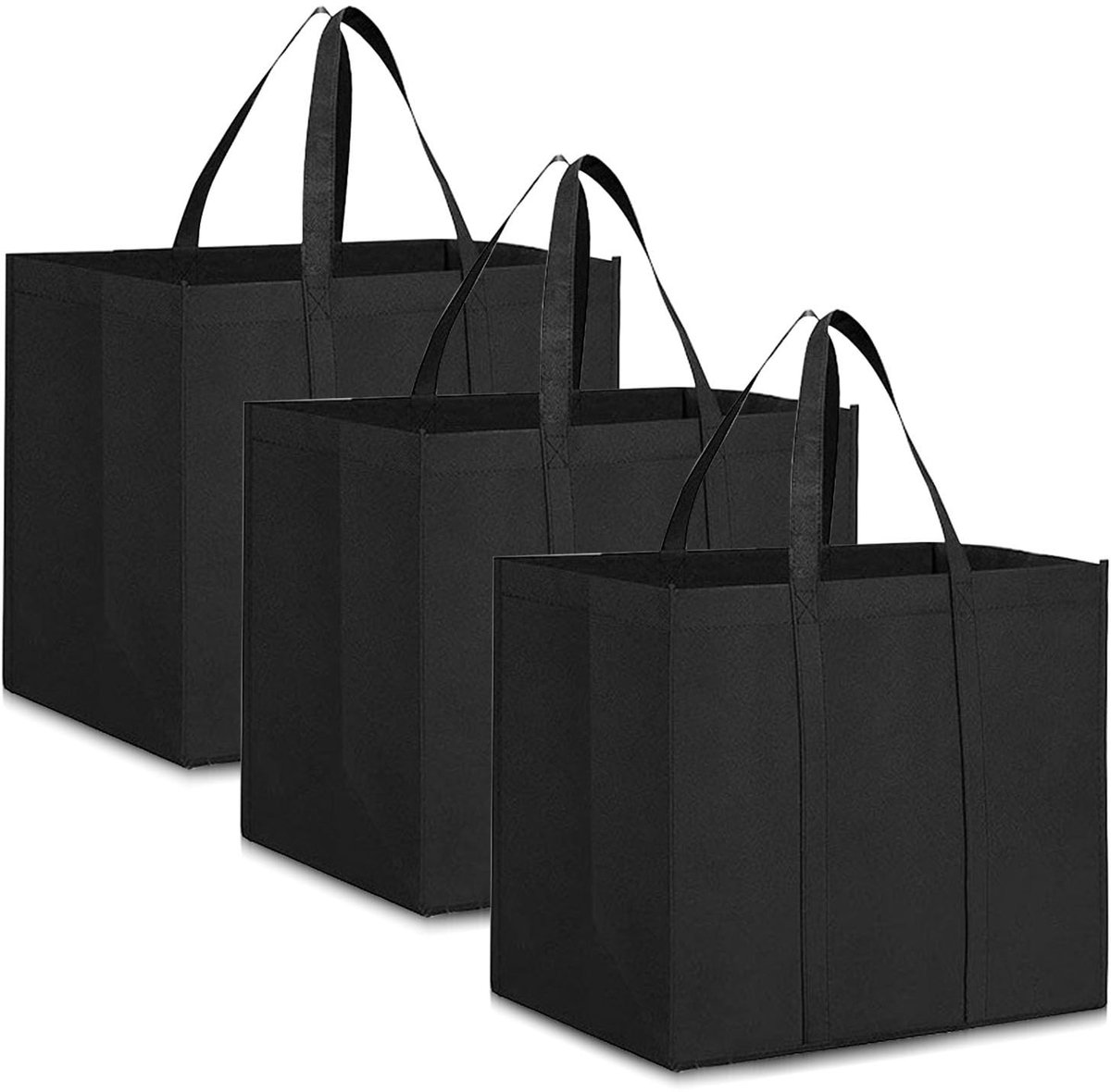 Dailygoods - Zwarte boodschappentas, opvouwbaar, 3 stuks, herbruikbare voedseltassen, boodschappentassen met handgrepen, boodschappenmand, grote draagtas voor winkelen, picknick, camping, 41 x 33 x 26 cm