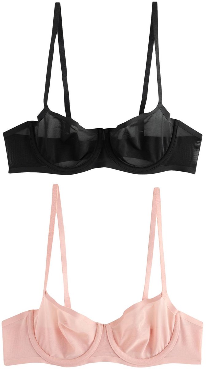 Next Dames - Beha zonder vulling, met balkonmodel en onzichtbaar gelijmd gaas, set van 2 - Zwart Black/Pink