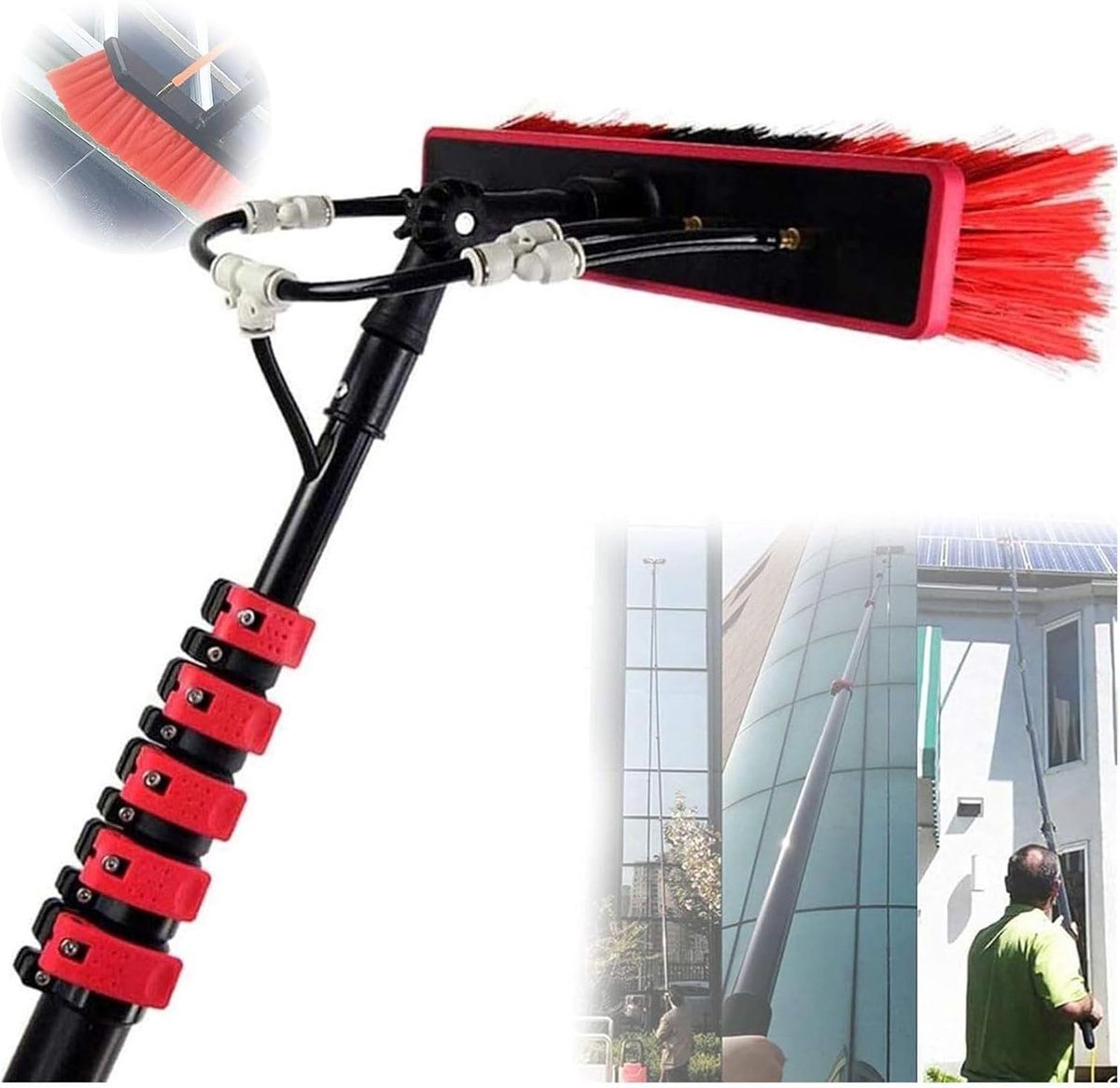 Telescopische Reinigingsset - Borstel met Water - Hoge Oppervlakken Schoonmaken - Uitschuifbaar tot 108 meter - 32 cm Borstelbreedte - Zilverkleurig