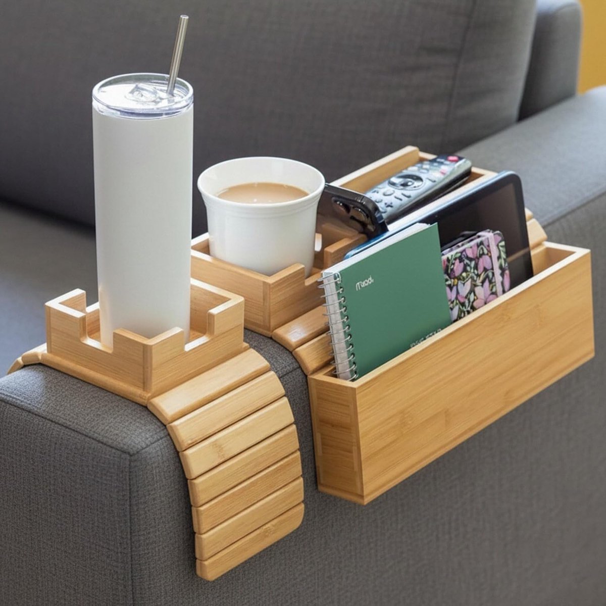 Bamboe Sofa Tafel - Bank Armsteun - Woonkamer Organisatie - Anti-slip Design - Set van 2 - Houtkleur