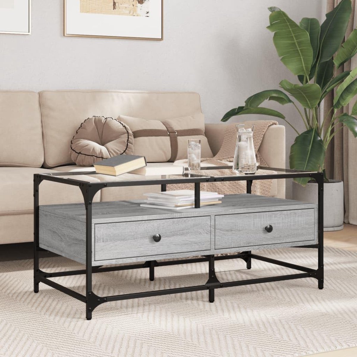 Salontafel - Bijzettafel - Woonkamer Decoratie - Stalen Frame - 98 x 50 x 45 cm - Zwart