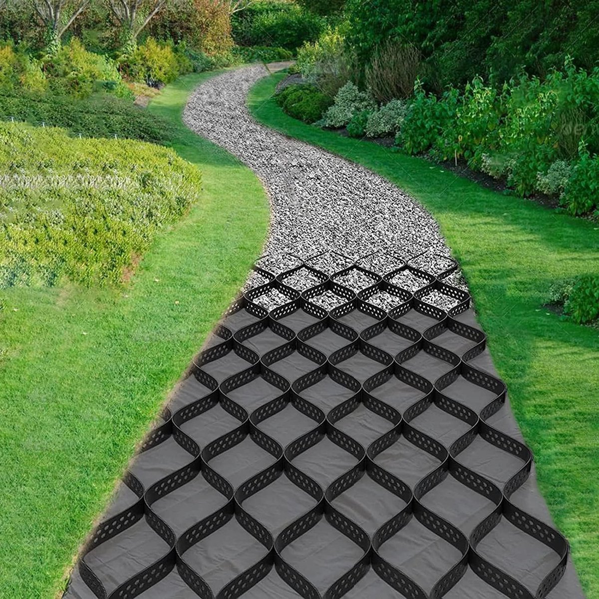 Oprit Stabilisator Rooster - Grindstabilisatie Systeem - Landschapsarchitectuur Tuin - Hoge Draagkracht 3600kg - 4x9 Meter - Zwart