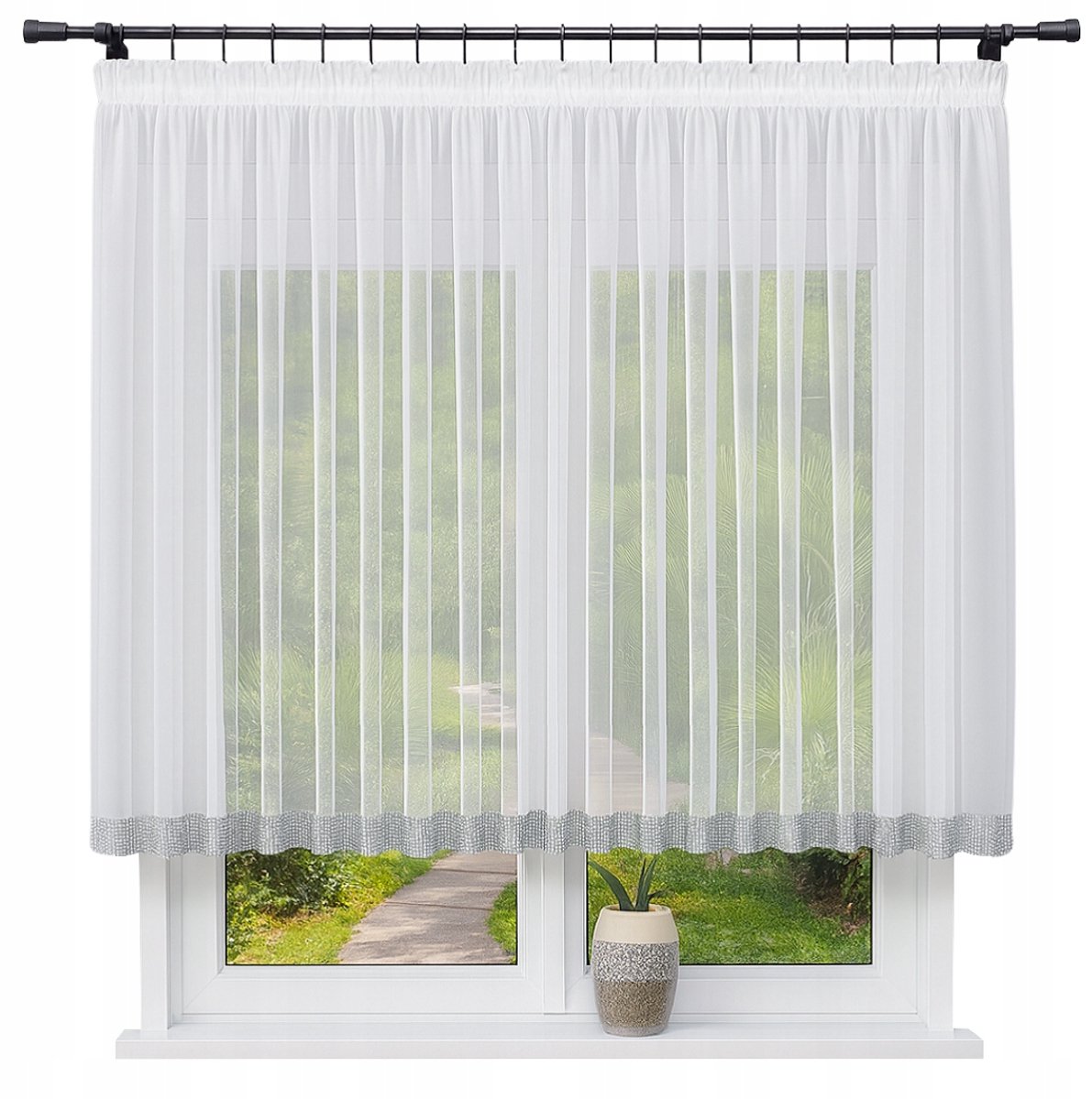 NOW-ART Vitragegordijn - 130 x 400 cm - Met strasssteentjes - Wit Wit;Zilver