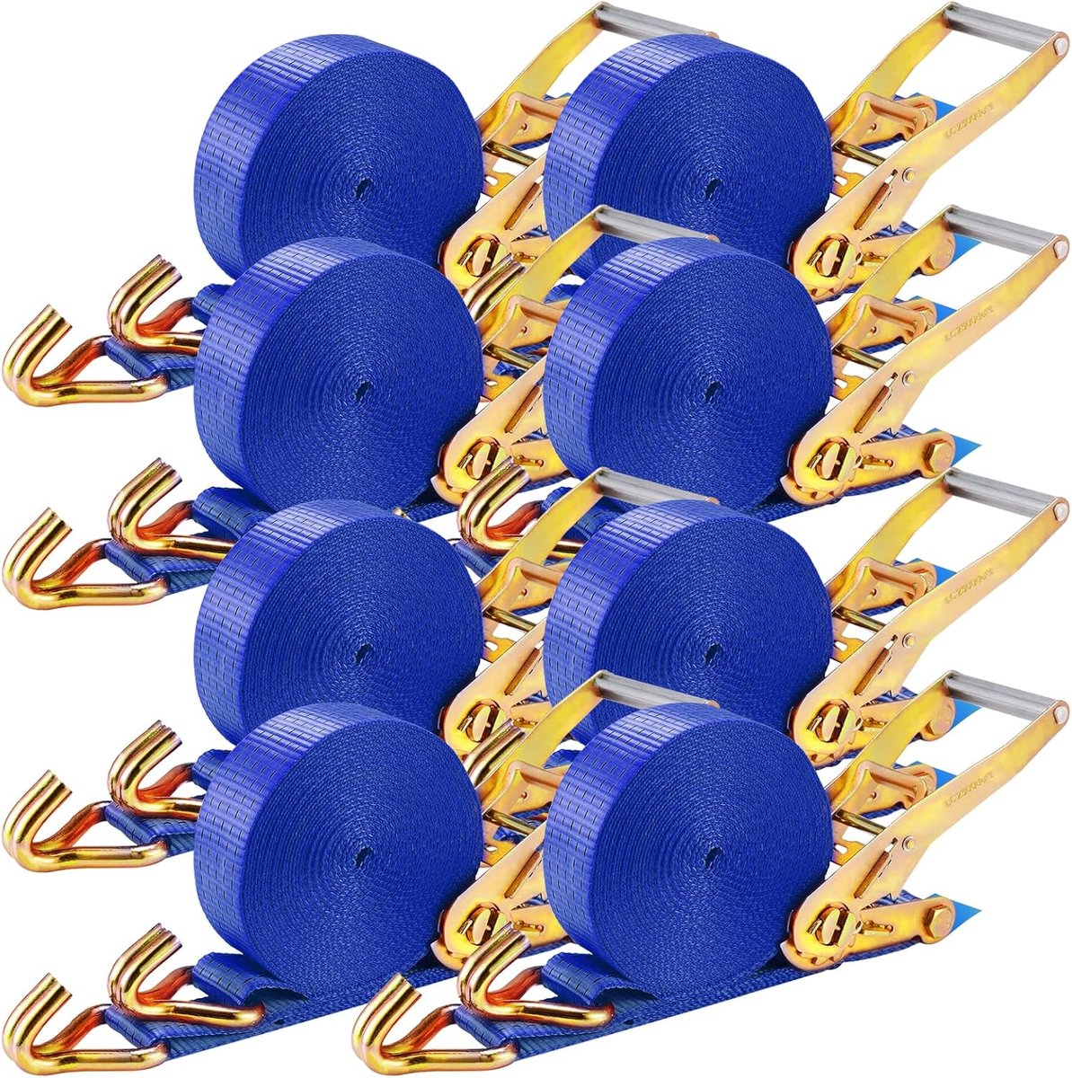 Rateltouw Set - Spanbanden - Vastzetten Vracht - Dubbele J-haak - 8 Stuks 9 Meter - Blauw
