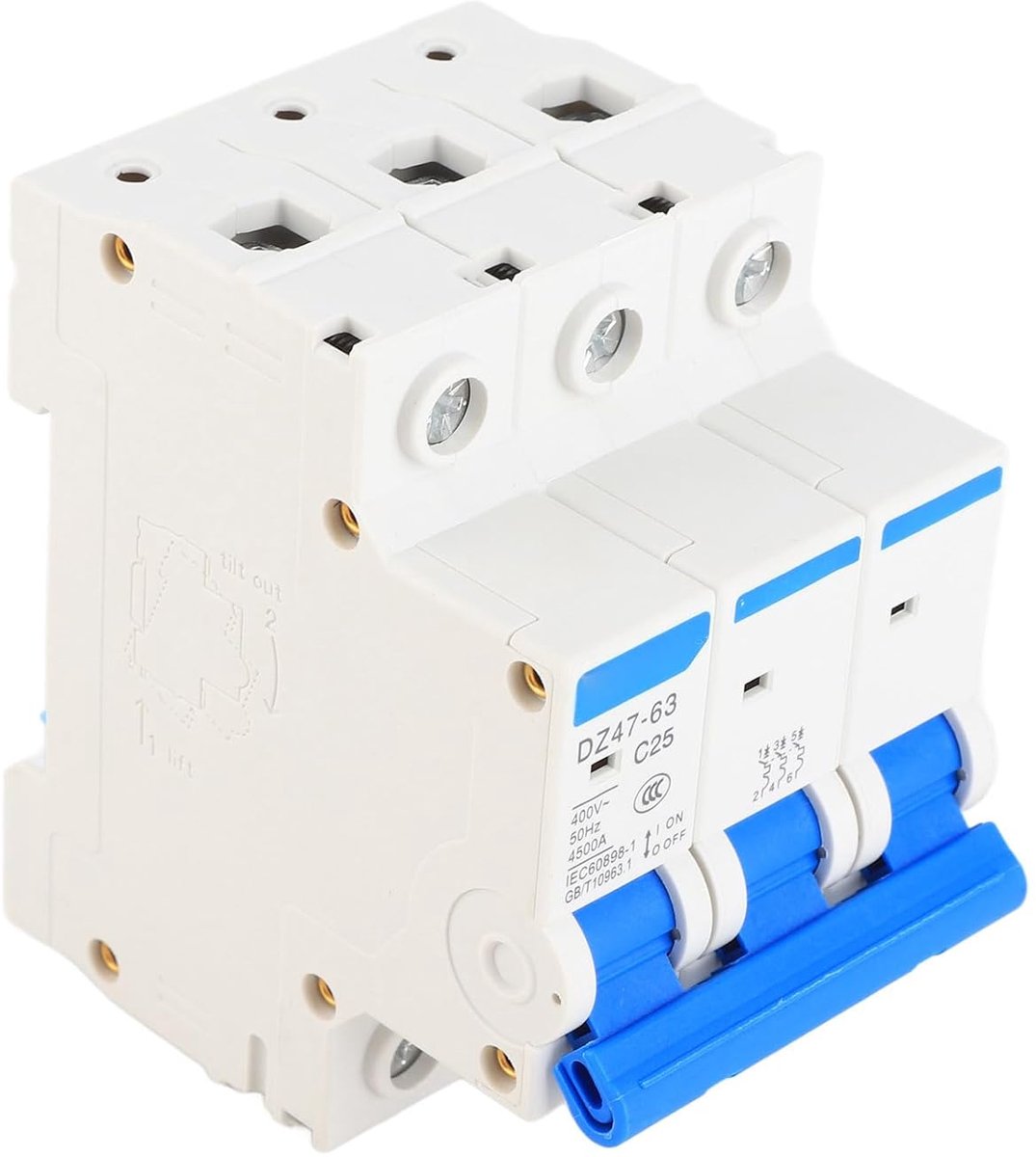 Miniatuur Aardlekschakelaar - Stroomonderbreker - Elektrische Beveiliging - Vlamvertragend Ontwerp - 3P 25A - Grijs