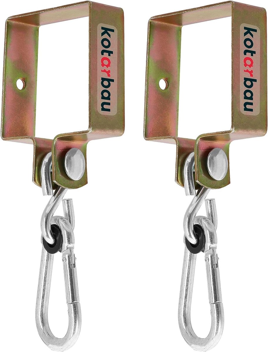 KOTARBAU® 2 Stuks Schommelhaak met Karabijnhaak, Verzinkt Staal, 90 x 90 mm, Goud, Schommelhaak, voor Houten Balken, Schommelhaken, Schommel Hanger, Vierkante