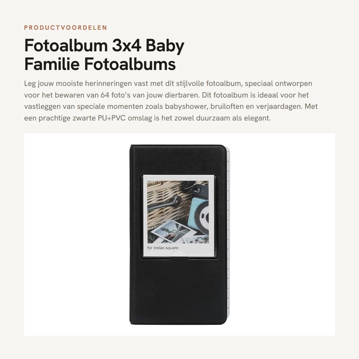 Dailygoods- Fotoalbum 64 Foto's - Fotoalbum 3 Inch - Fotoalbum Baby - Fotoalbum PU/PVC - Fotoalbum voor SQ20/SQ10/SQ6/SP-3 - 16 Pagina's - Fotoboek