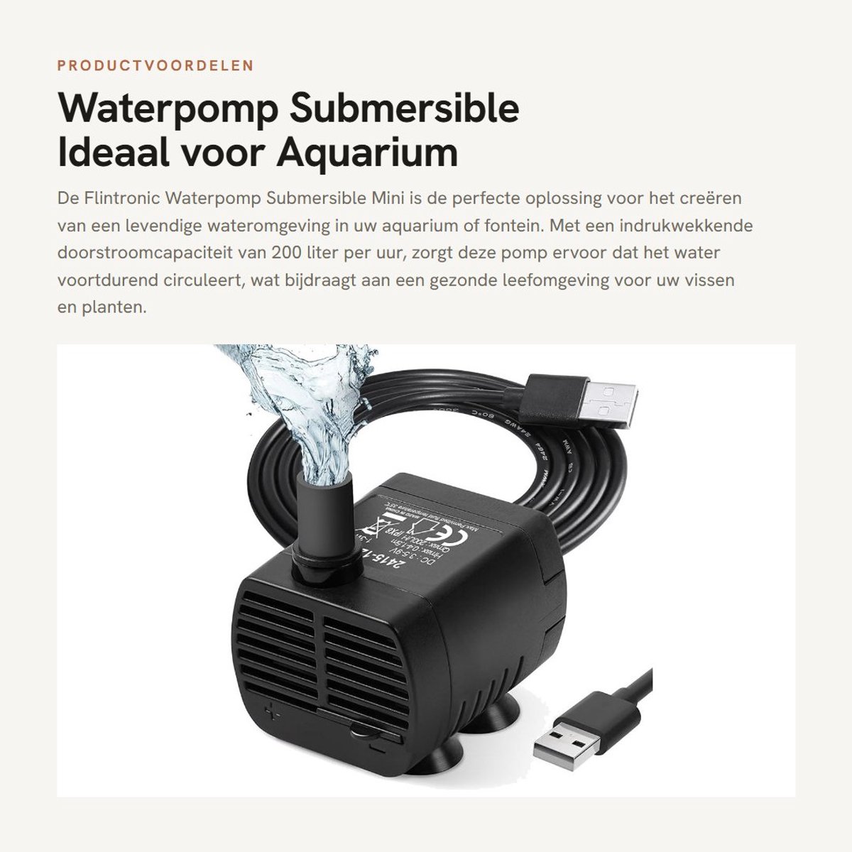 Dailygoods - Waterpomp - Submersible - Ideaal voor Aquarium - Compact formaat - Fontein - 200L/H - Geschikt voor Tuin - Zwart
