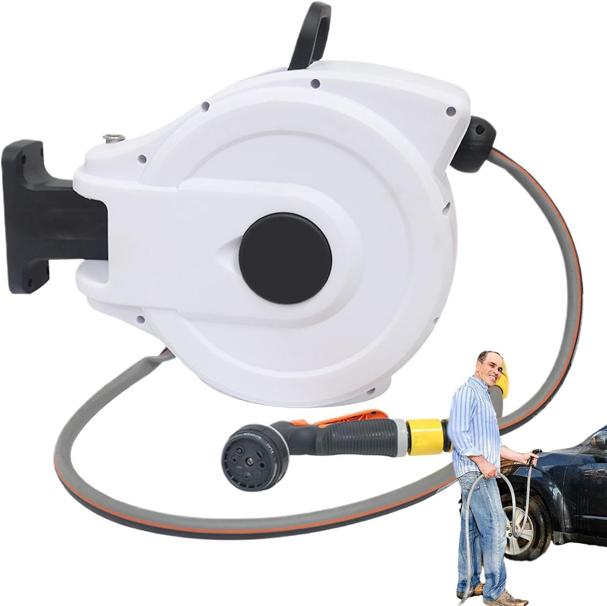 Slanghaspel - Intrekbare slang - Buiten bewateren - Automatisch oprollen - 15 meter - Wit