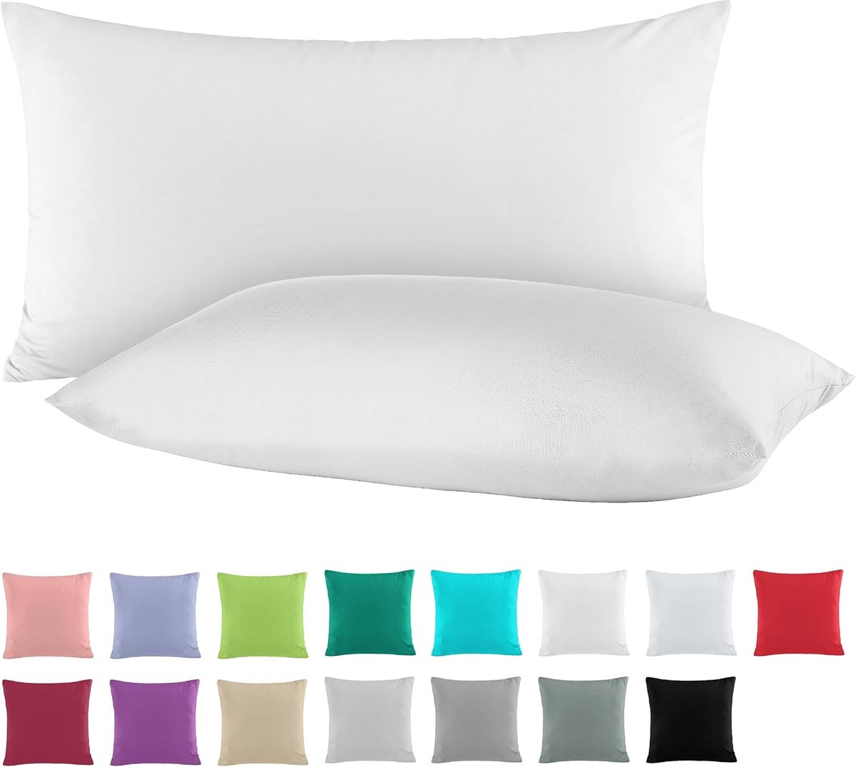 Famanu Set van 2 Renforcé katoen kussenhoezen, 40 x 60 cm, 100% katoen, wit