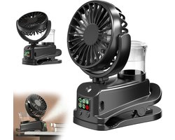 Mini USB-clipventilator, mini oplaadbare luchtbevochtiger met nevel, 4 windsnelheden, tafelventilator, mini draagbare ventilator voor thuis, bureau en kantoor (zwart).