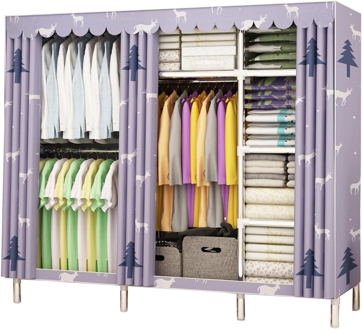 Draagbare Kledingkast - Garderobe Organizer - Ruimte Besparen - Eenvoudige Montage - 210x45x170cm - Grijs