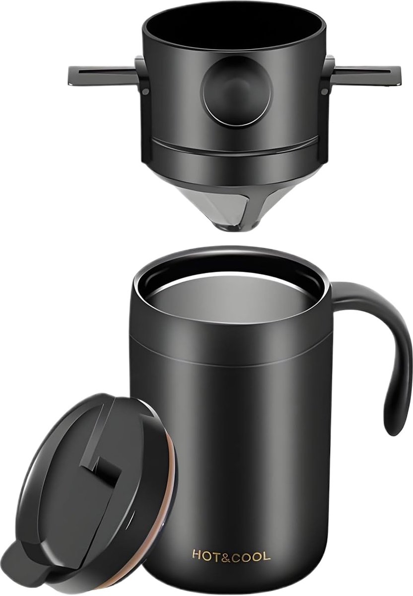 Giet over koffiezetapparaat - Draagbare koffiemaker - Outdoor koffie zetten - Geurvrij keramisch interieur - 12.8 cm breed - Zilver