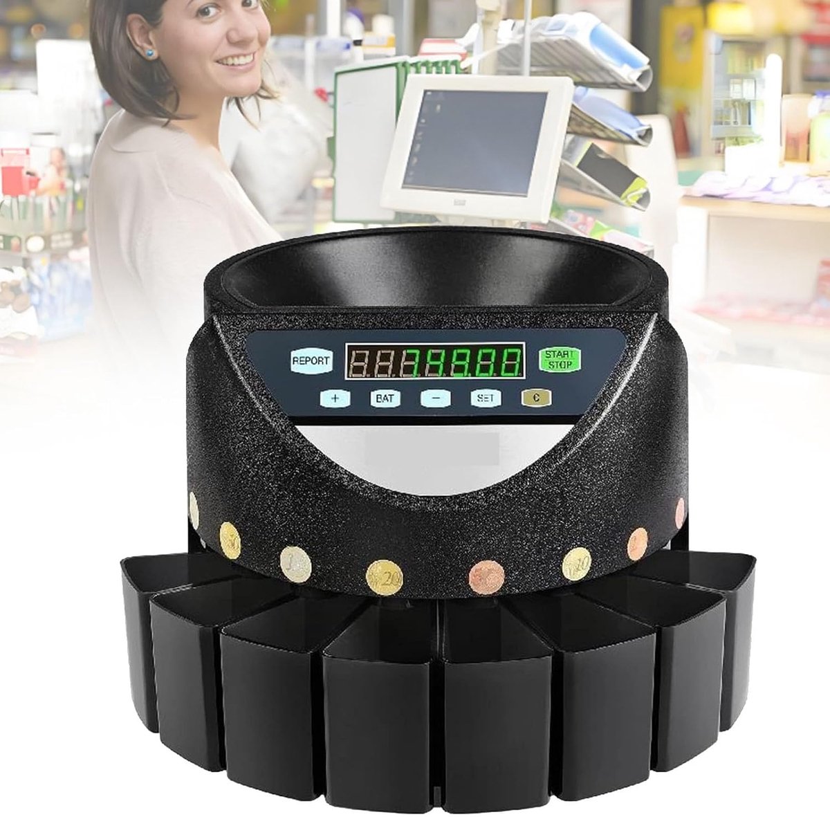 Digitale Muntenteller - Elektrische Tellers - Munten Sorteren - Automatische Foutcontrole - 300 Munten/Min - Zwart Blauw