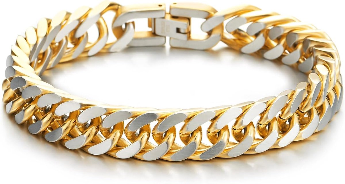Heren Armband - Stalen Band - Dagelijks Gebruik - Gepolijst Geborsteld - 21 cm - Zilver Blauw