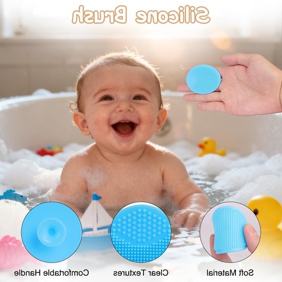 Set van 2 Baby Haarborstels met Zachte Geitenharen en Silicone Badborstel voor Kinderen en Pasgeborenen — afbeelding 3