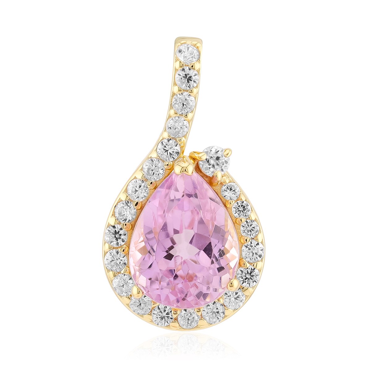 Cavill - Zilveren Hanger met Peervormige Kunziet 2,177 ct - Verguld 925 Sterling Zilver - Elegante Sieraden met Zirkonia Totaal 2,705 ct