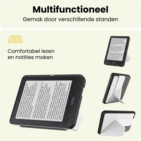 Hoes Geschikt voor Kobo Clara HD - E-reader Bescherm Hoesje Case Sleep Cover Trifold Met Screenprotector - Hoes Geschikt voor Kobo Clara HD Hoesje - Wit — afbeelding 3