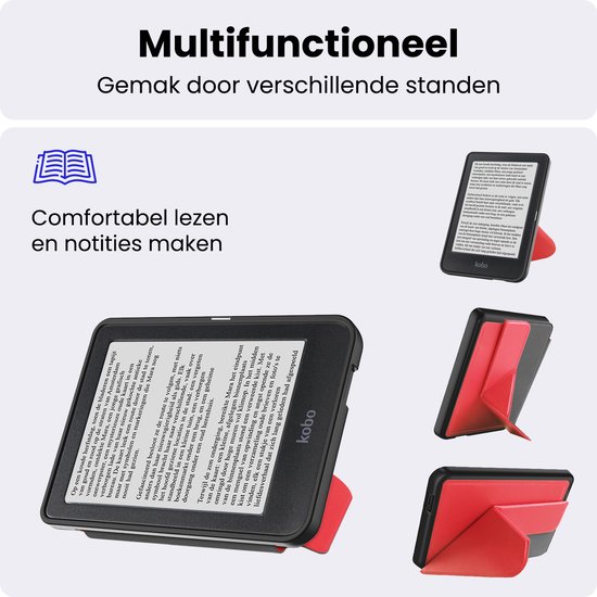 Hoes Geschikt voor Kobo Clara HD - Luxe E-reader Trifold Case - Bescherm Hoesje Book Cover - Rood — afbeelding 3