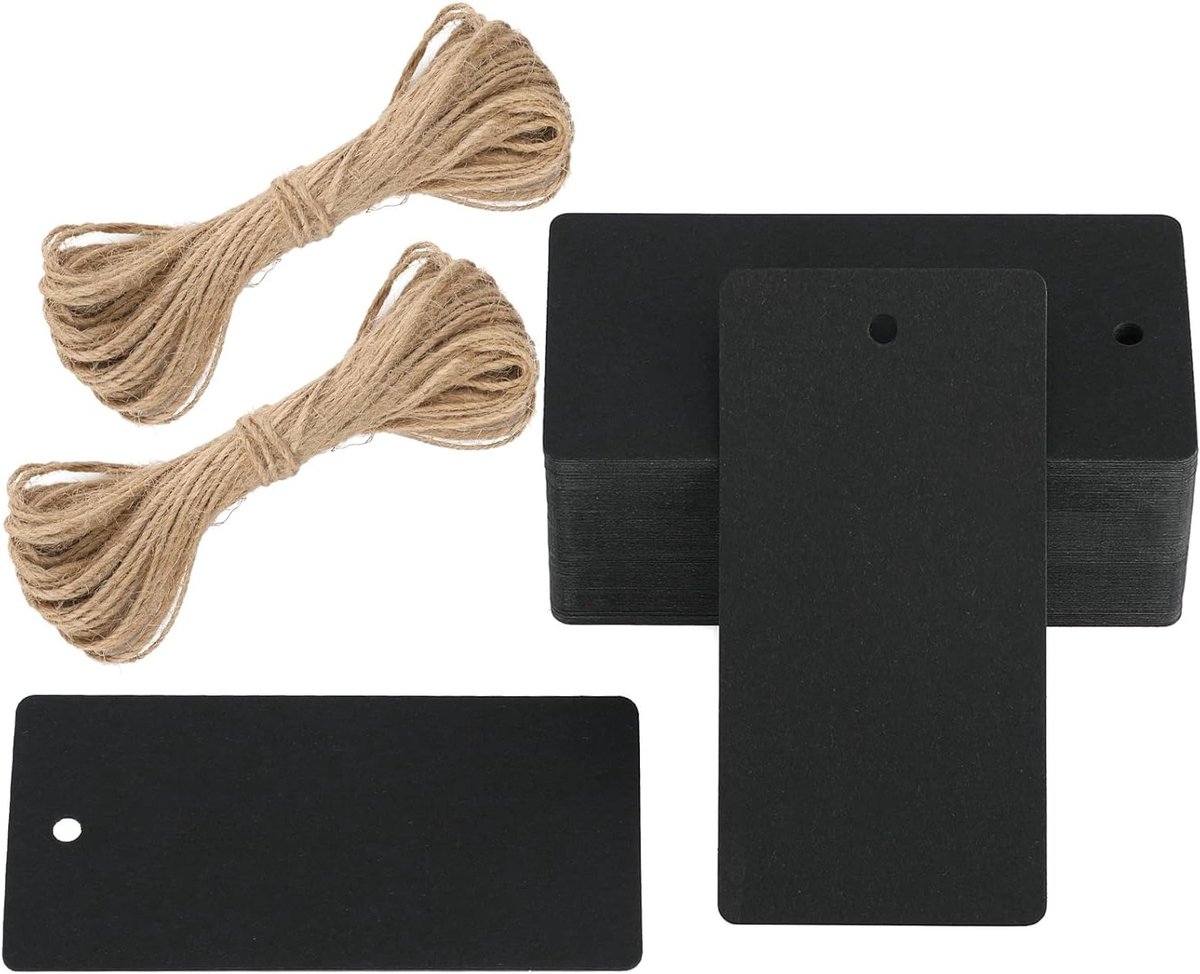 Kraft Papieren Labels voor Cadeaus, 100 Stuks, 4.5 cm x 9 cm, Inclusief Jute Touw voor Verpakking