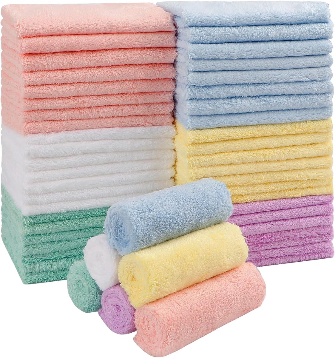 SnelShoppen - Baby washandjes 50 stuks, microvezel koraal fleece extra absorberend, zachte spuugdoeken en washandjes voor pasgeborenen, 17 x 22 cm, id