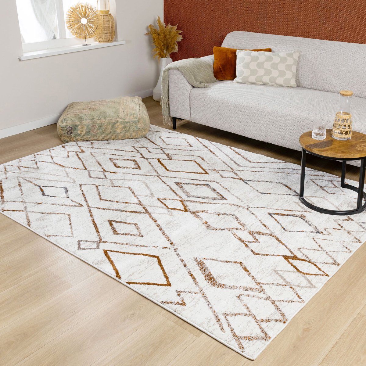 Fraai Hoogpolig vloerkleed - Blend Diamond Terracotta - 80x150cm