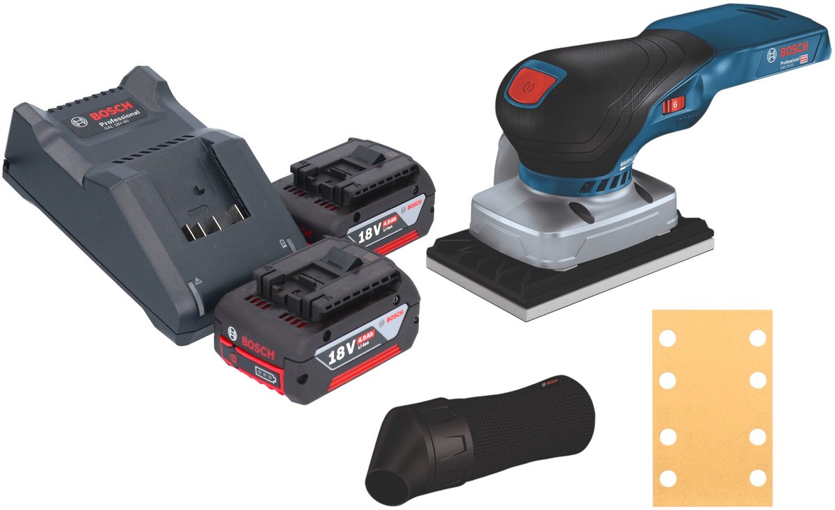 Bosch GSS 18V-13 Professional accu-excentrische schuurmachine 18 V 100 x 110 mm + 2x accu 4,0 Ah + oplader