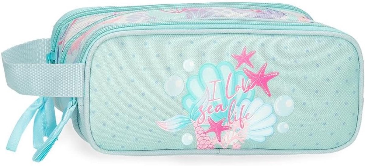 Pennalenset met 3 Vakken - Blauwe Zeedieren Print - Ruime Etui voor School en Hobby