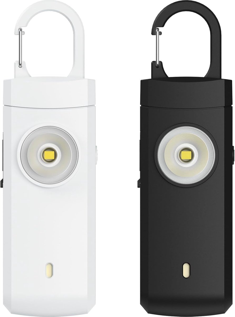 Persoonlijk alarm - SOS-alarm voor vrouwen - Anti-wolfalarm - 130 dB geluid en sterk knipperend licht - USB oplaadbaar - 2 stuks - Geschikt voor vrouwen, studenten, nachtwerkers, senioren en kinderen - Zwart en wit