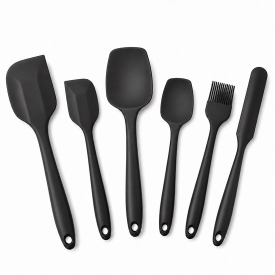 VITAMO Siliconen Spatel Set 6 Stuks – Keukengerei Set – Hittebestendig – BPA Vrij – Vaatwasserbestendig – Anti-aanbak – Spatels, Lepels & Kwast – Zwart