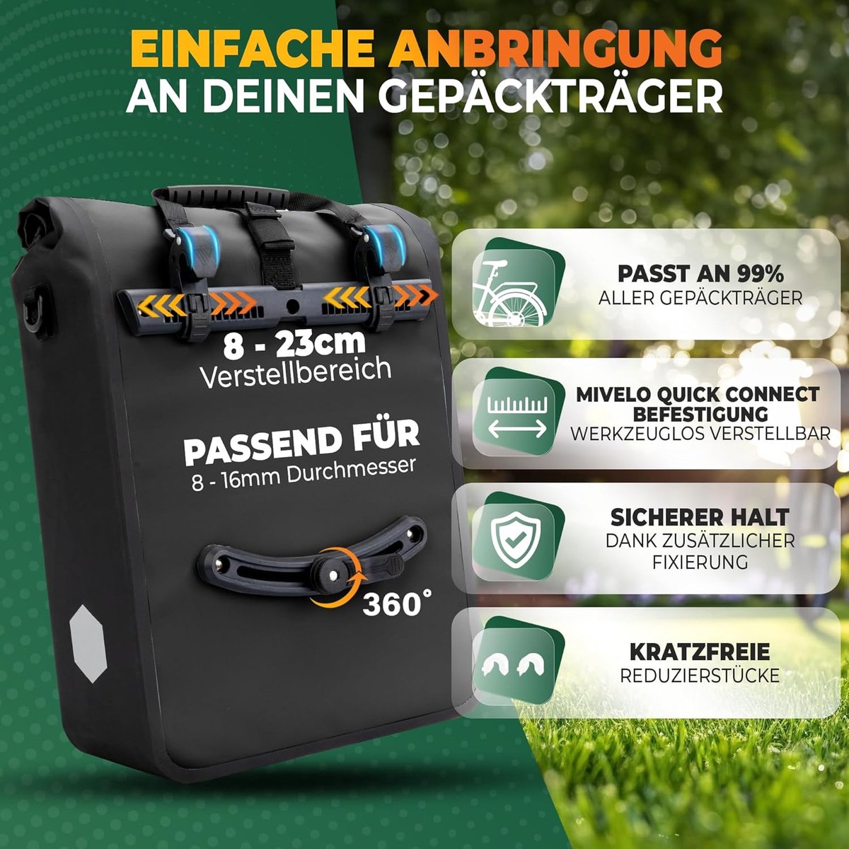 Thijox - 2-in-1 Fietstas Bagagedrager Waterdicht 25L - Fietstas Rugzak, Bagagedragertas, Fietstas voor Bagagedrager, Zwart - Ideaal voor Fietstochten,