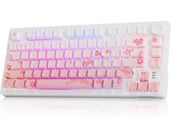 Thijox - Draadloos Mechanisch Toetsenbord EK75PRO - 75% RGB Hot Swap - Creamy Gamer Toetsenbord met Knob - 2.4Ghz/BT5.1/USB-C - PBT Keycaps - Sakura P