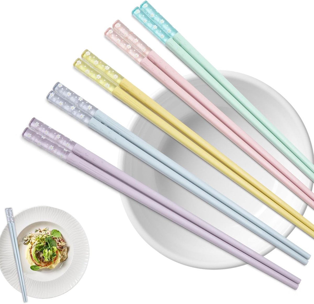 Thijox - 5 Paar Vaatwasmachinebestendige Eetstokjes - Herbruikbare Meerkleurige Eetstokjes voor Chinese Cuisine en Japanse Sushi - 24,2 cm