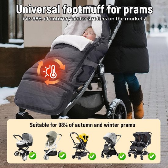 Thijox - Universele Kinderwagenzak Thermo-Vootenzak voor Baby's, Verlengbaar, Antislip, Winddicht, Waterdicht, Grijs, Perfect voor Winterse Wandeling — afbeelding 4