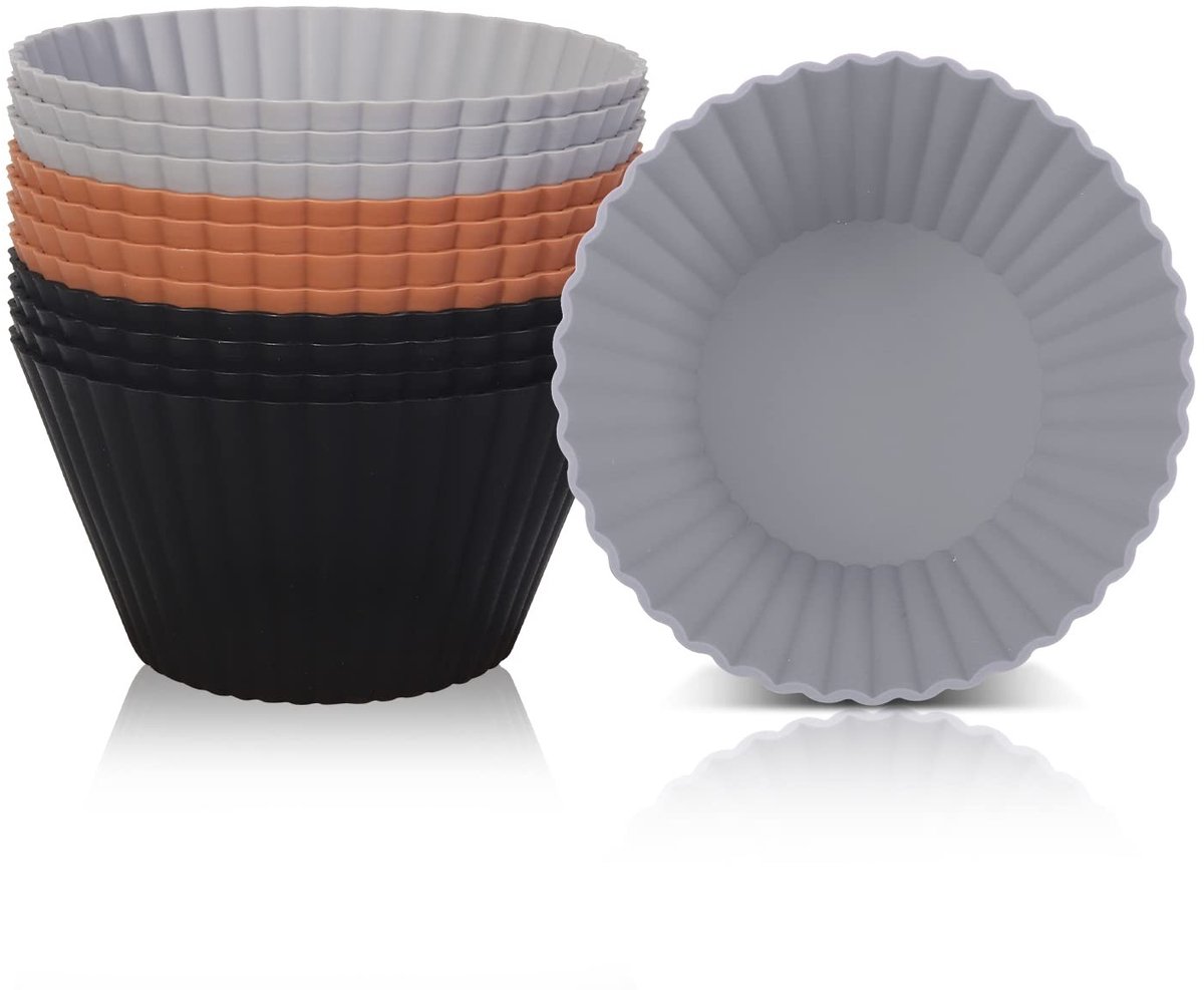 Dailygoods- Cupcakevormen Jumbo Formaat - 12 Stuks - Herbruikbare Muffin Mallen - Antiaanbaklaag - Siliconen Bakvormen - Veilig Voedselcontactmateriaal - Muffinvormen